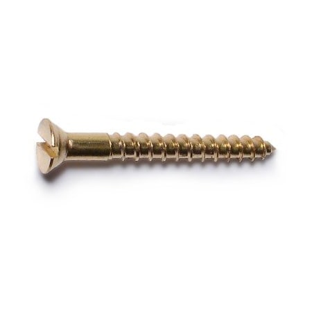 Midwest Fastener Wood Screw, #4, 1 in, Plain Brass Flat Head Slotted Drive, 48 PK 62058